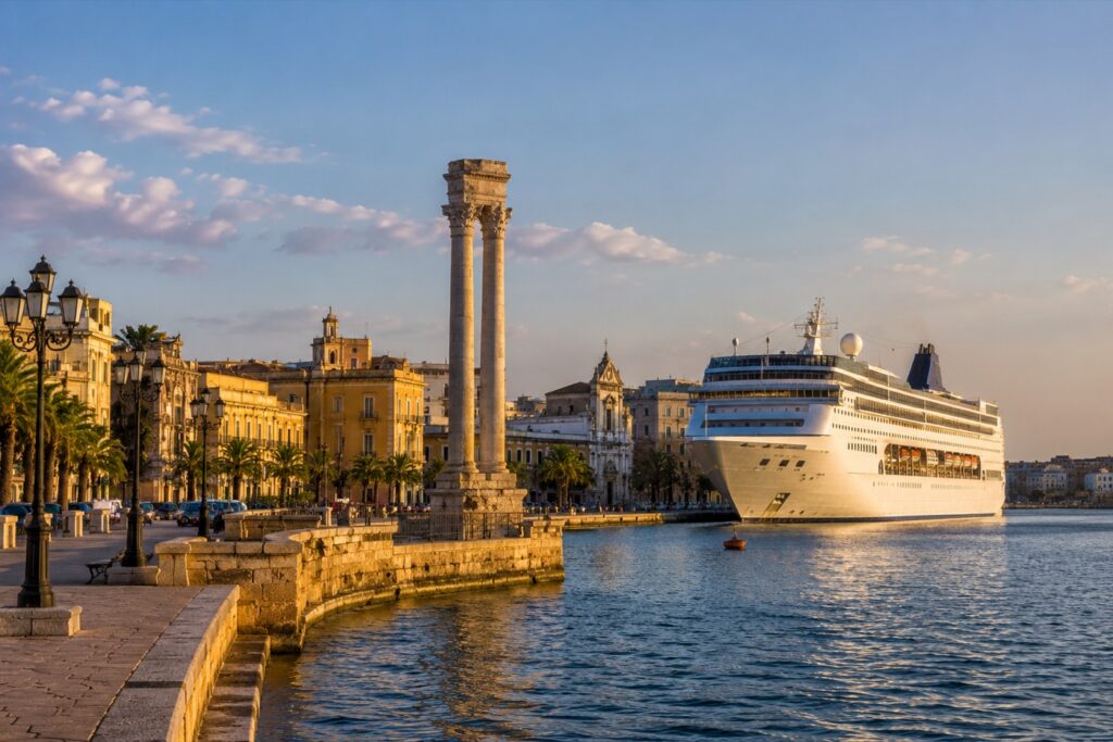 A cruise ship in the port of Brindisi
