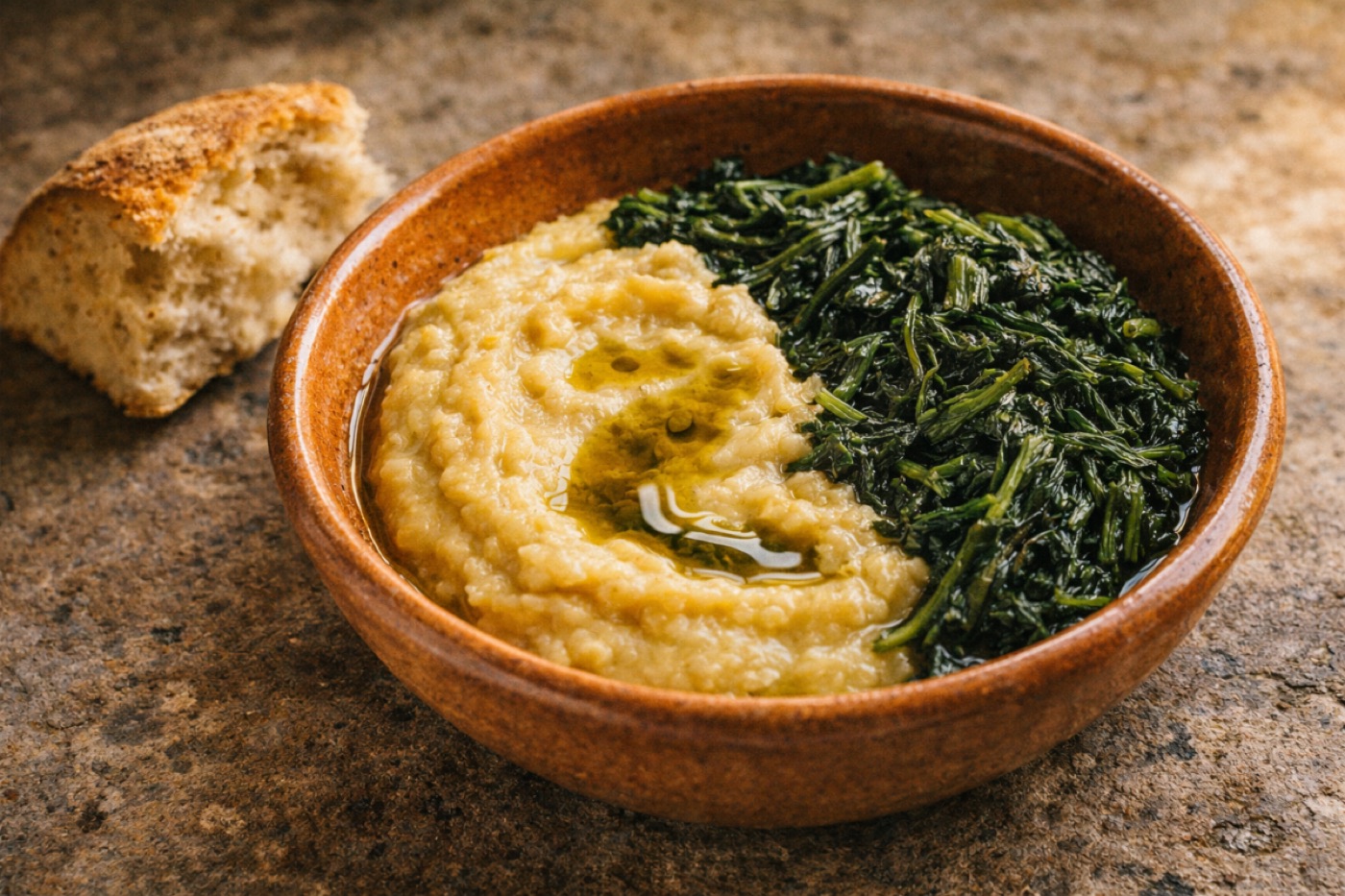 Broad bean puree with wild chicory