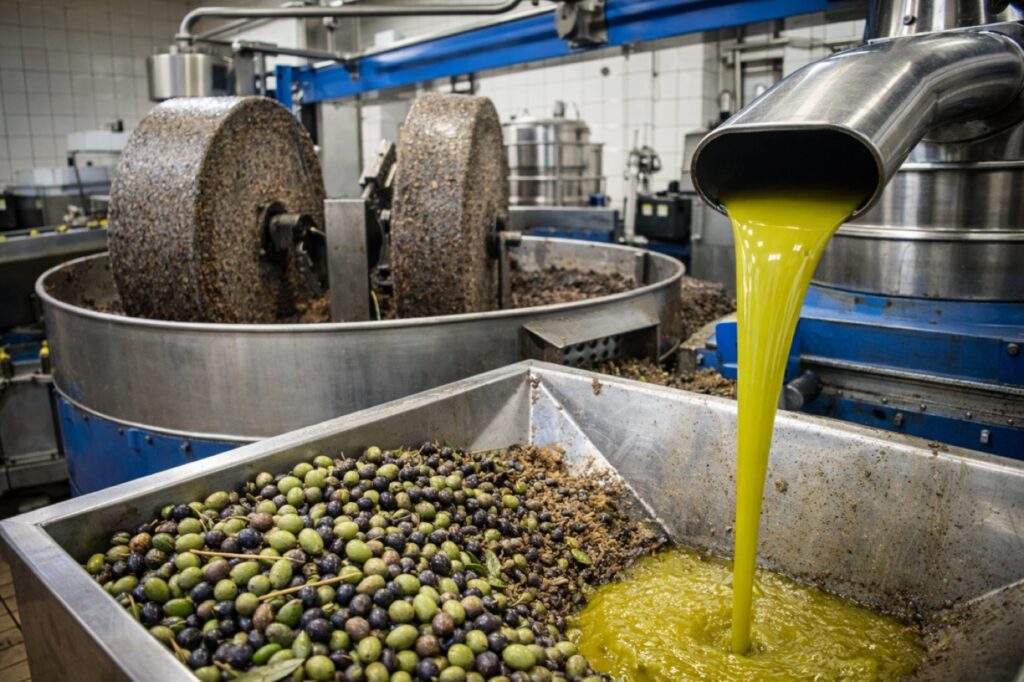 Inside an Apulian olive mill during pressing