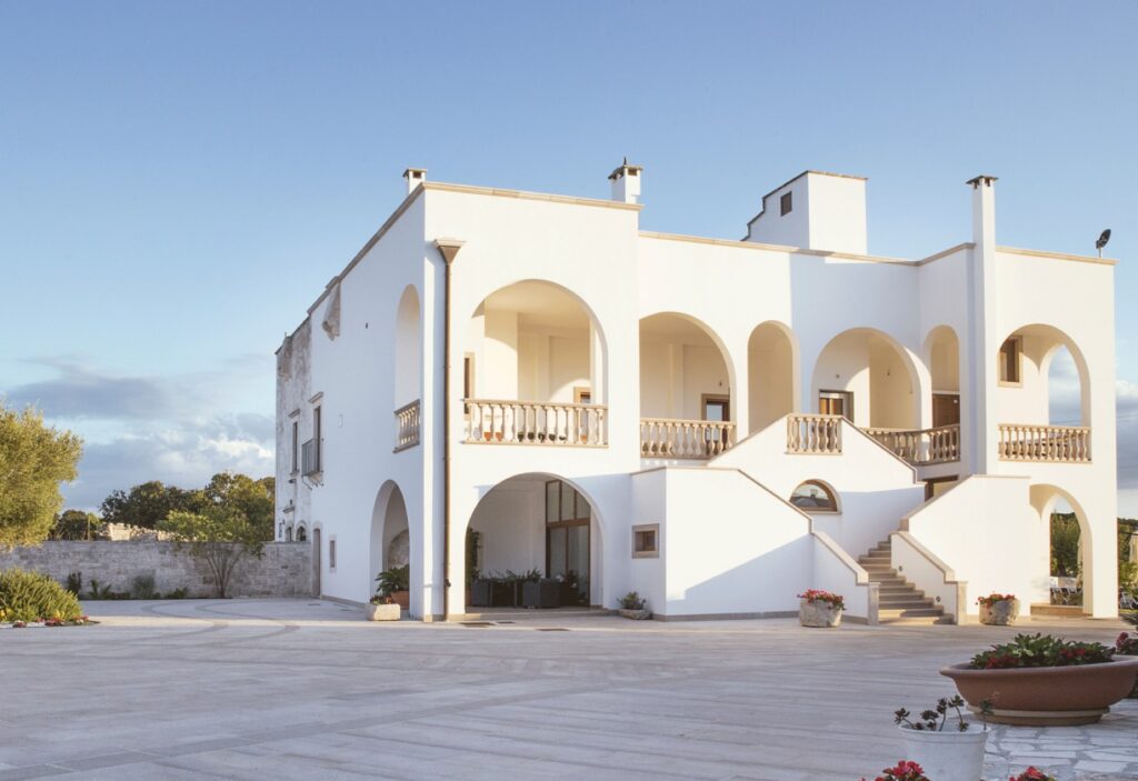 An old stone masseria, a fortified farmhouse, in the countryside near Martina Franca